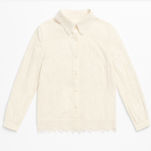 Floral Threadwork Lace Collar Shirt